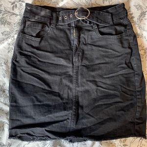 Black denim skirt with built in belt